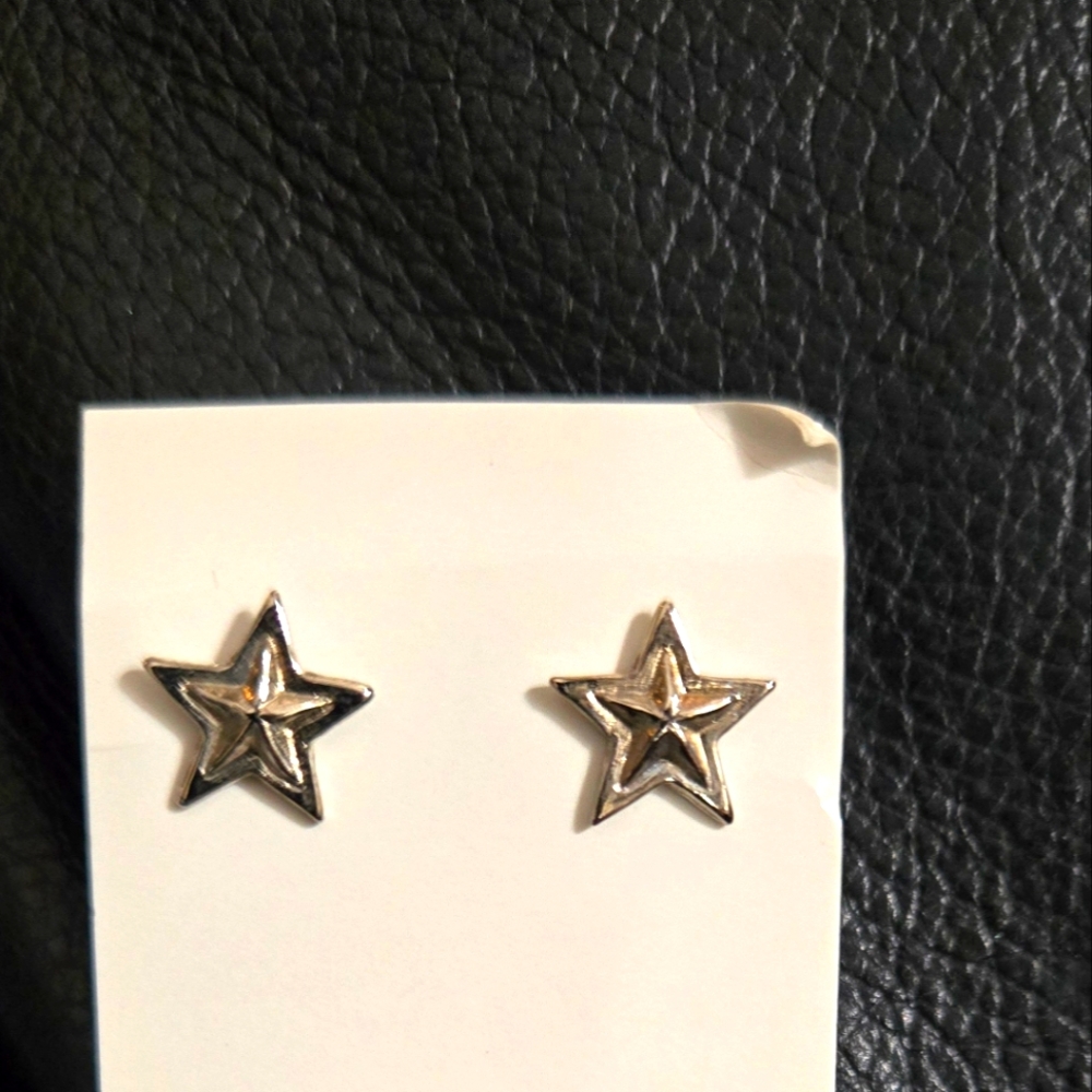 Sterling Silver Double Star Earrings Studs
